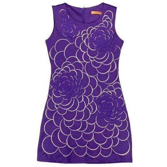 AKK Dress Womens Size 8 Purple 3D Floral Sleeveless Sheath Evening Modern Midi - Picture 1 of 14